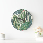 Grüne tropische Blätter Große Wanduhr (Zuhause)