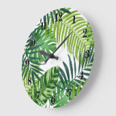 Grüne tropische Blätter Große Wanduhr (Winkel)