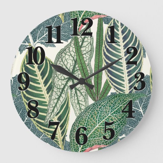 Grüne tropische Blätter Große Wanduhr (Vorderseite)