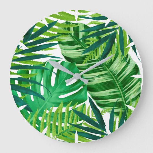 Grüne tropische Blätter Große Wanduhr (Vorderseite)