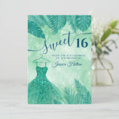Grüne tropische Blätter kleiden 16 . Geburtstag Ei Einladung (Stehend Vorderseite)