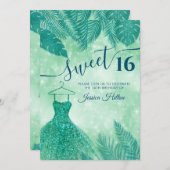 Grüne tropische Blätter kleiden 16 . Geburtstag Ei Einladung (Vorne/Hinten)
