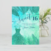 Grüne tropische Blätter kleiden 16 . Geburtstag Einladung (Stehend Vorderseite)