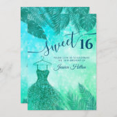 Grüne tropische Blätter kleiden 16 . Geburtstag Einladung (Vorne/Hinten)