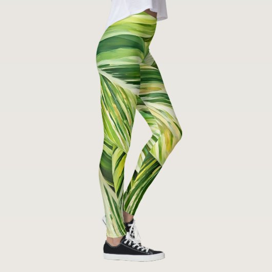 Grüne tropische Blätter Kunst Leggings (Rechts)