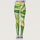 Grüne tropische Blätter Kunst Leggings (Vorderseite)