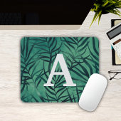 Grüne tropische Blätter Mit Monogramm Mousepad