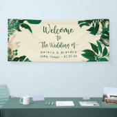 Grüne tropische Blätter Moderne Hochzeit Willkomme Banner (Messe)