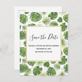 Grüne tropische Blätter Muster Klasse Save the Dat Einladungspostkarte (Vorne/Hinten)