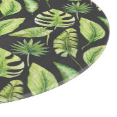 Grüne tropische Blätter Muster schwarz botanisch Schneidebrett (Ecke)