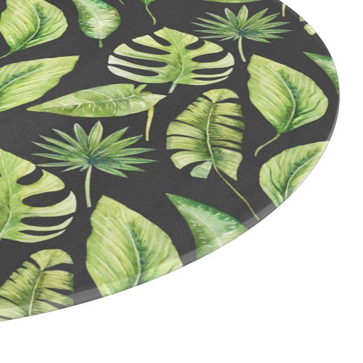 Grüne tropische Blätter Muster schwarz botanisch Schneidebrett (Ecke)