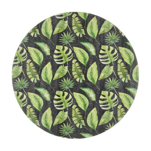 Grüne tropische Blätter Muster schwarz botanisch Schneidebrett (Vorderseite)