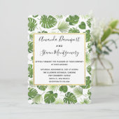 Grüne tropische Blätter Muster Stilvolle Hochzeit Einladung (Stehend Vorderseite)