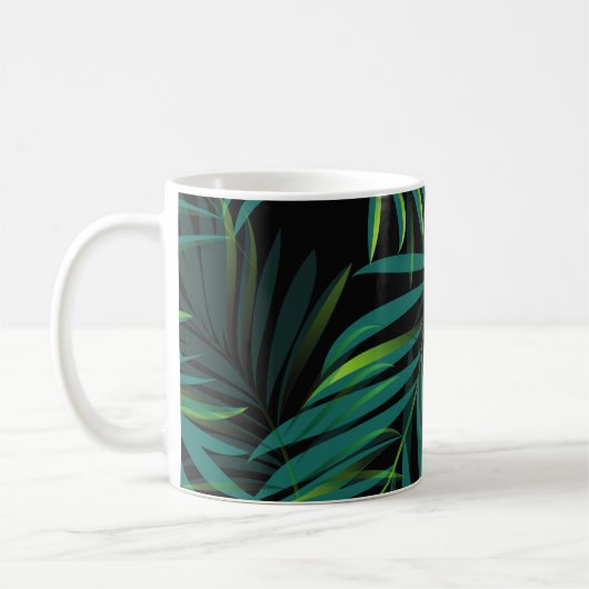 Grüne tropische Blätter. Nahtloses Muster Kaffeetasse (Links)