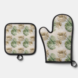 Grüne tropische Blätter Ofenhandschuh & Topflappen-Set