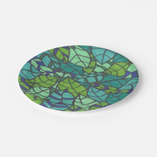 Grüne tropische Blätter  Pappteller (Schrägansicht)