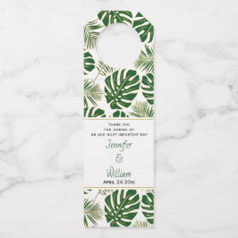 Grüne tropische Blätter Polka Punkte Hochzeit Flaschenanhänger