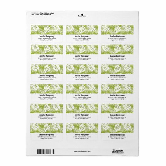Grüne tropische Blätter Regenwaldmuster Adressaufkleber (Vorne)