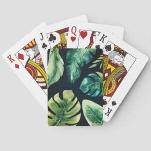Grüne tropische Blätter Schwarz Elegant Moderner C Spielkarten
