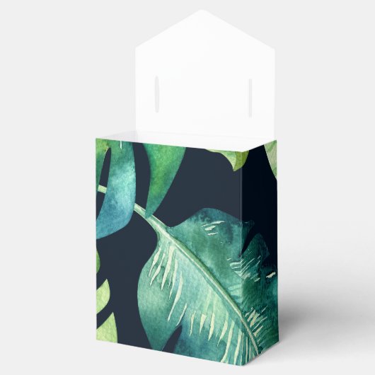 Grüne tropische Blätter Schwarz Elegante Hochzeit Geschenkschachtel (Geöffnet)