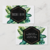 Grüne tropische Blätter Schwarz Eleganter Chic Cus Visitenkarte (Vorne/Hinten)