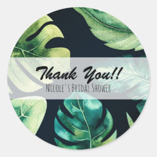 Grüne tropische Blätter Schwarze elegante Hochzeit Runder Aufkleber