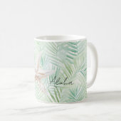 Grüne tropische Blätter Seestern Kaffeetasse (VorderseiteRechts)