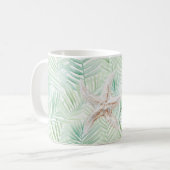 Grüne tropische Blätter Seestern Kaffeetasse (Vorderseite Links)