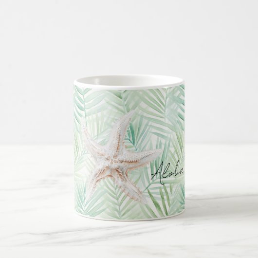 Grüne tropische Blätter Seestern Kaffeetasse (Mittel)