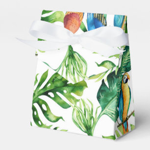 Grüne tropische Blätter und Vögel als Hochzeitsges Geschenkschachtel
