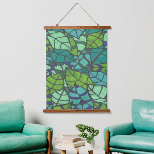 Grüne tropische Blätter Wandteppich Mit Holzrahmen (Wohnzimmer)