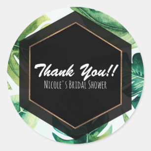 Grüne tropische Blätter Weiß Elegante Hochzeit Gef Runder Aufkleber