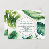 Grüne tropische Blätter Weißer Chic Hochzeitsdetai Begleitkarte (Vorne/Hinten)