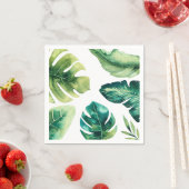 Grüne tropische Blätter Weißes elegantes Hochzeits Serviette (Beispiel)