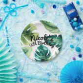 Grüne tropische Blätter Weißes elegantes Party Pappteller (Party)