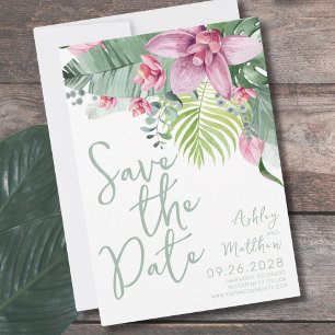 Grüne tropische Blumenhochzeit Save The Date