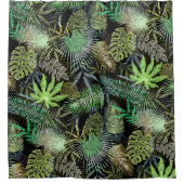 Grüne tropische Farne auf schwarzem Hintergrund Duschvorhang (Vorderseite)