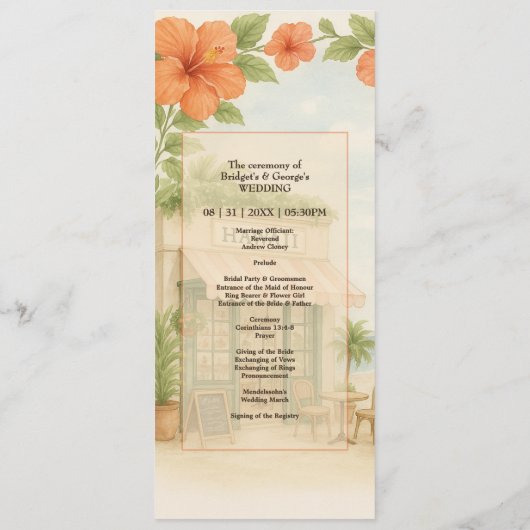 Grüne tropische Hawaii-Hochzeit in Urlaubsort Programm (Rückseite)