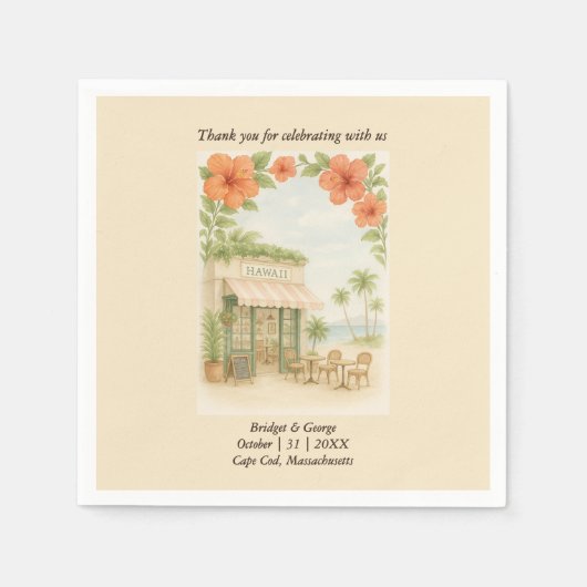 Grüne tropische Hawaii-Hochzeit in Urlaubsort Serviette (Vorderseite)