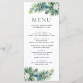 Grüne tropische indische Pfauenfedern Hochzeit Menükarte (Vorderseite)