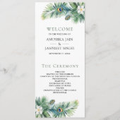 Grüne tropische indische Pfauenfedern Hochzeit Programm (Vorderseite)