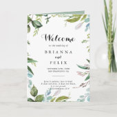 Grüne tropische Kalligraphie geflochtene Hochzeit Programm (Vorderseite)