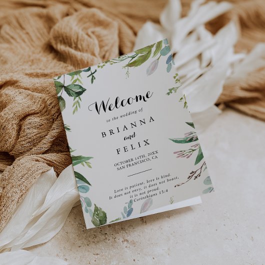 Grüne tropische Kalligraphie geflochtene Hochzeit Programm