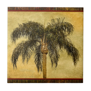 Grüne tropische Palme Baum Hawaiianische Vintage P Fliese