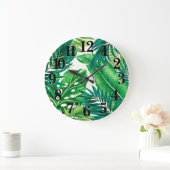 Grüne tropische Palmen Banana Monstera Blätter Große Wanduhr (Zuhause)