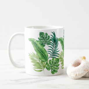 Grüne tropische Palmen Banana Monstera Blätter Kaffeetasse