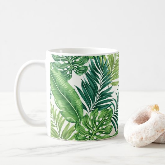 Grüne tropische Palmen Banana Monstera Blätter Kaffeetasse (Mit Donut)