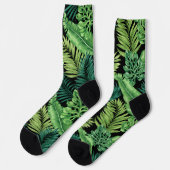 Grüne tropische Palmen Banana Monstera Blätter Socken (Linkes Detail)