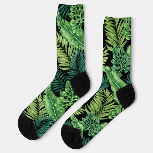 Grüne tropische Palmen Banana Monstera Blätter Socken (Linkes Detail)