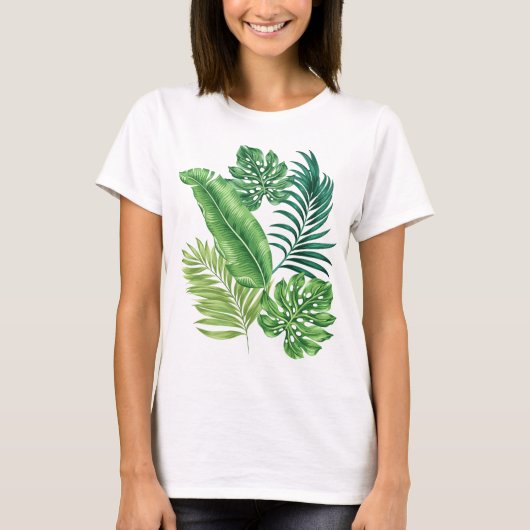 Grüne tropische Palmen Banana Monstera Blätter T-Shirt (Vorderseite)